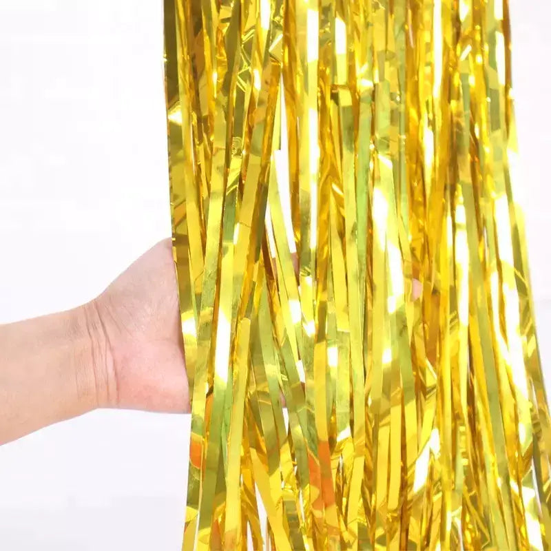 1m x 2m Shimmer Gold Foil Rain Fringe Curtain