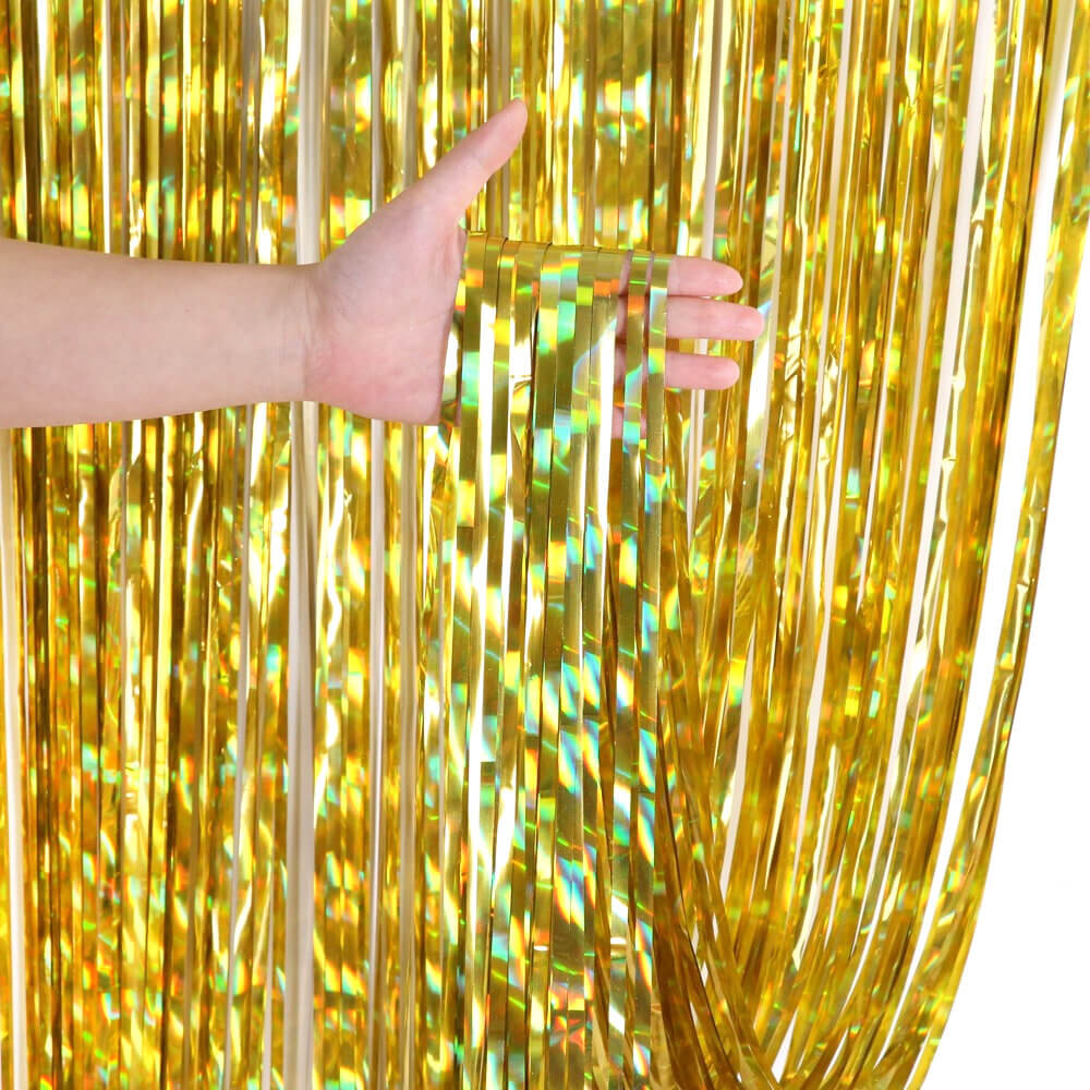1m x 2m Shimmer Gold Foil Rain Fringe Curtain