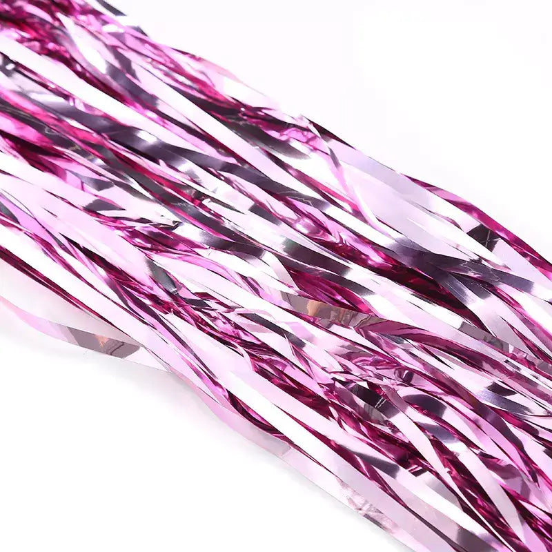 1m x 2m Shimmer Pink Foil Rain Fringe Curtain