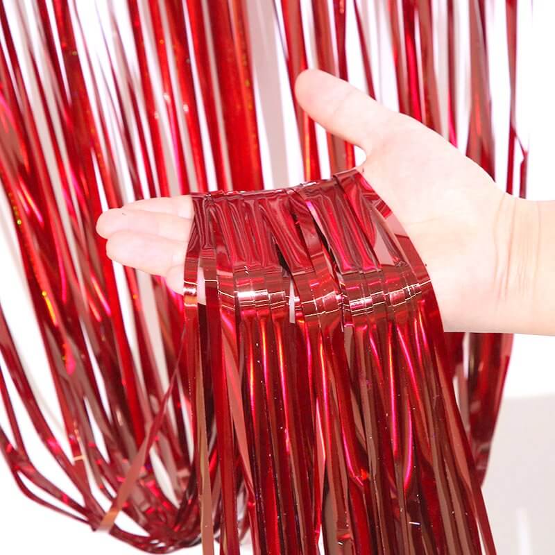 1m x 2m Shimmer Red Foil Rain Fringe Curtain
