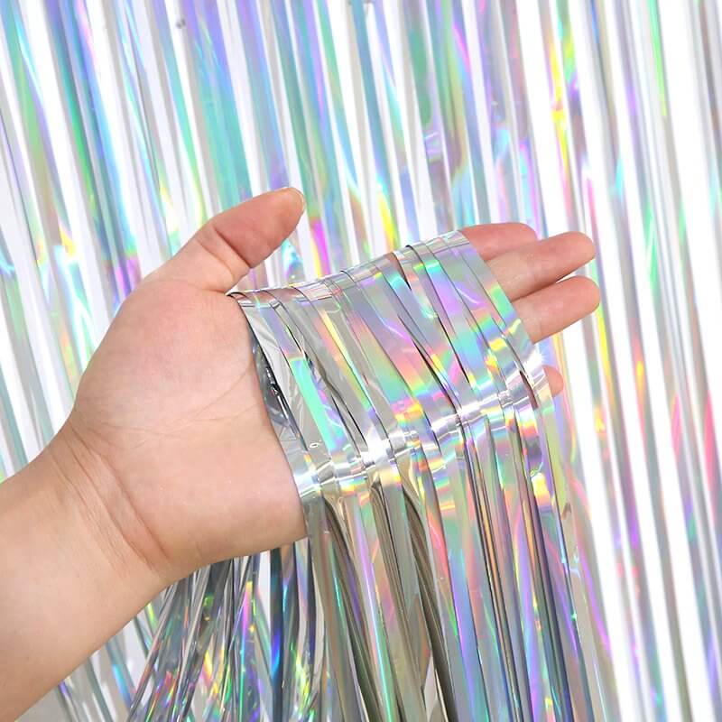 1m x 2m Shimmer Silver Foil Rain Fringe Curtain