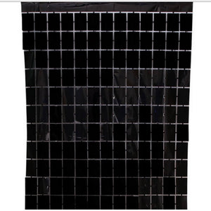 1m x 2m Square Shimmer Tinsel Foil Fringe Curtain - Black