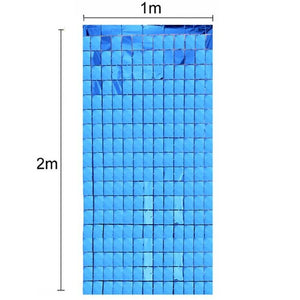 1m x 2m Square Shimmer Tinsel Foil Fringe Curtain - blue
