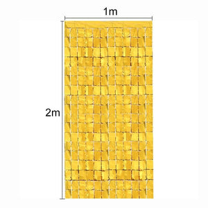 1m x 2m Square Shimmer Tinsel Foil Fringe Curtain - Gold