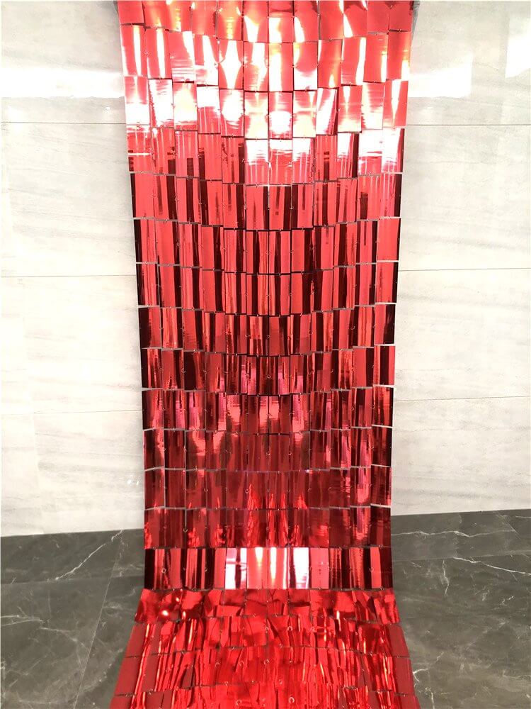 1m x 2m Square Shimmer Tinsel Foil Fringe Curtain - red