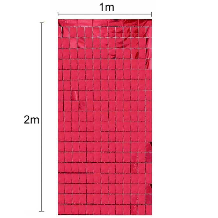 1m x 2m Square Shimmer Tinsel Foil Fringe Curtain - red