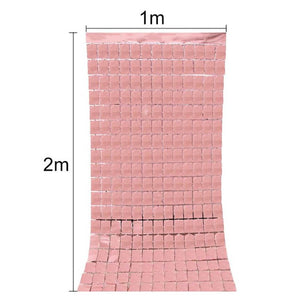 1m x 2m Square Shimmer Tinsel Foil Fringe Curtain - Rose Gold
