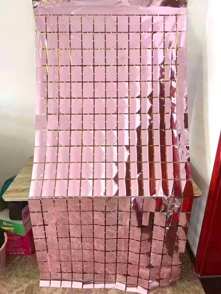 1m x 2m Square Shimmer Tinsel Foil Fringe Curtain - Rose Gold