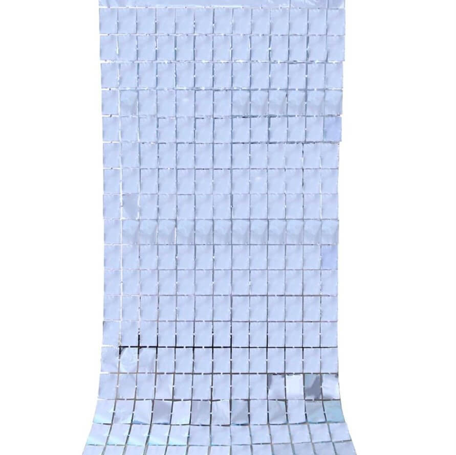 1m x 2m Square Shimmer Tinsel Foil Fringe Curtain - silver
