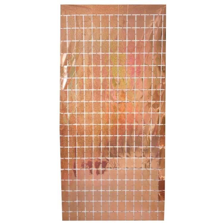 1m x 2m Laser Glitter SQUARE Shimmer Foil Fringe Curtain - Rose Gold
