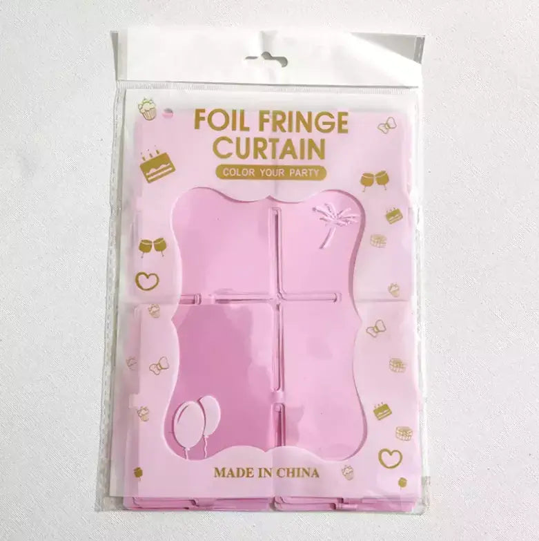 1m x 2m SQUARE Macaron Tinsel Foil Fringe Curtain - Pink