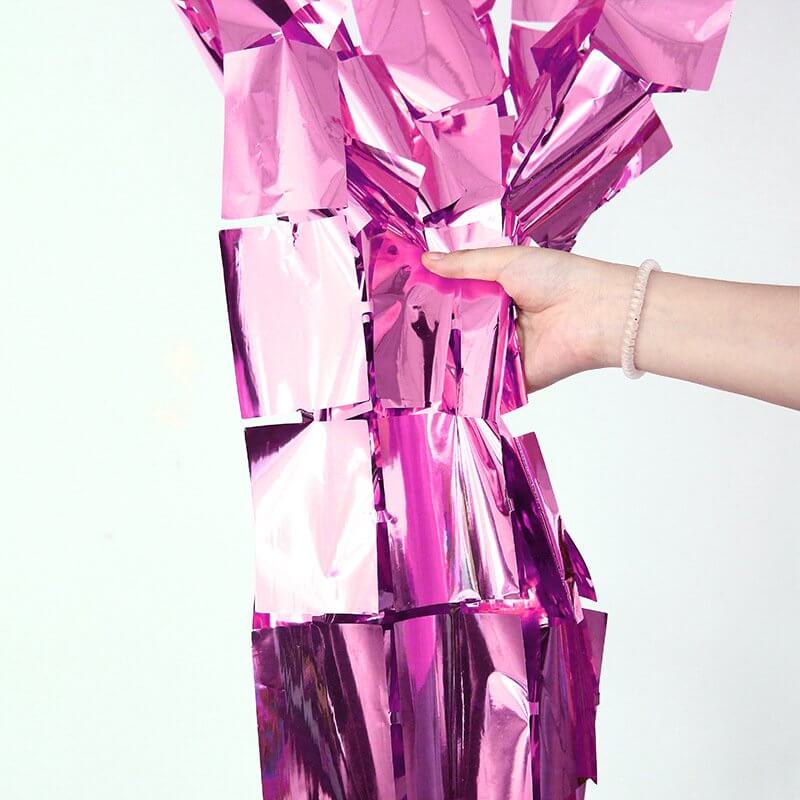 1m x 2m Square Shimmer Tinsel Foil Fringe Curtain - hot pink