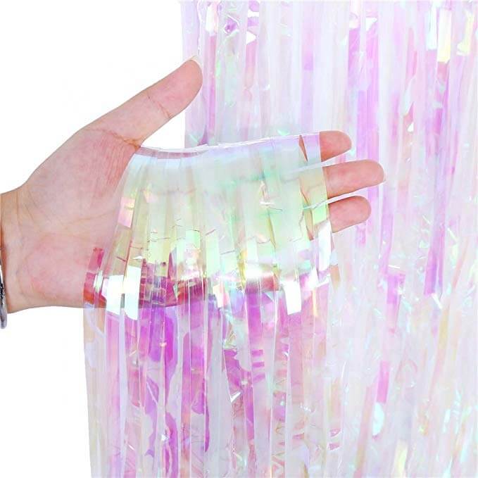 1m x 2m Online Party Supplies Australia white iridescent Tinsel Foil Fringe Rain Curtain