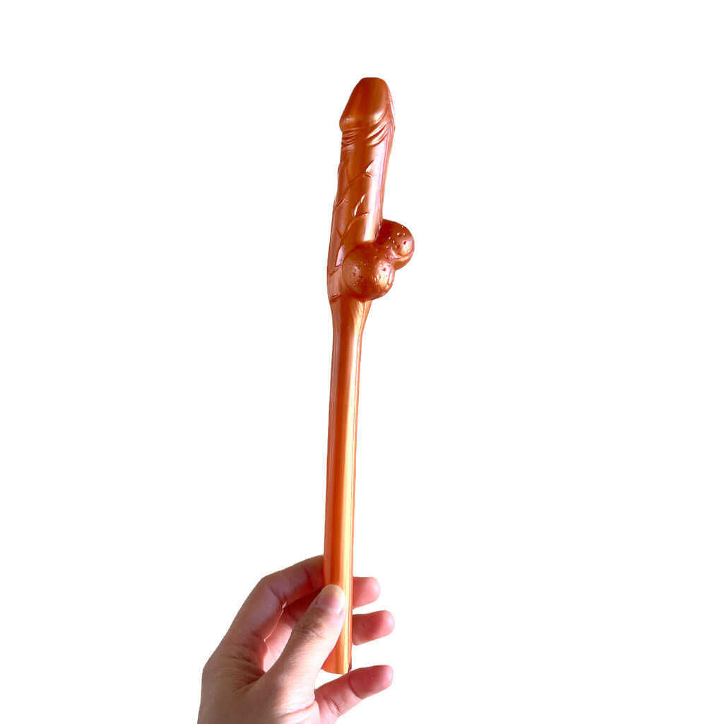 Rose Gold Naughty Hen Party Jumbo Penis Shaped Drinking Straw - Bachelorette & Hen Party Supplies & Decorations