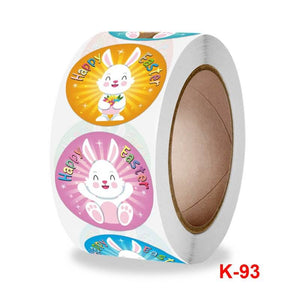 2.5cm Round Colourful Happy Easter Bunny Rabbit Sticker 50 Pack -K93
