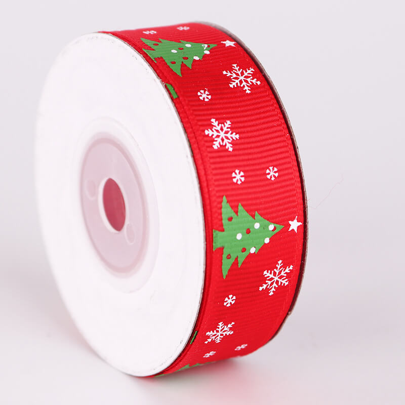 20mm x 9m Green Christmas Tree Ribbon Spool (10 Yards) - Red