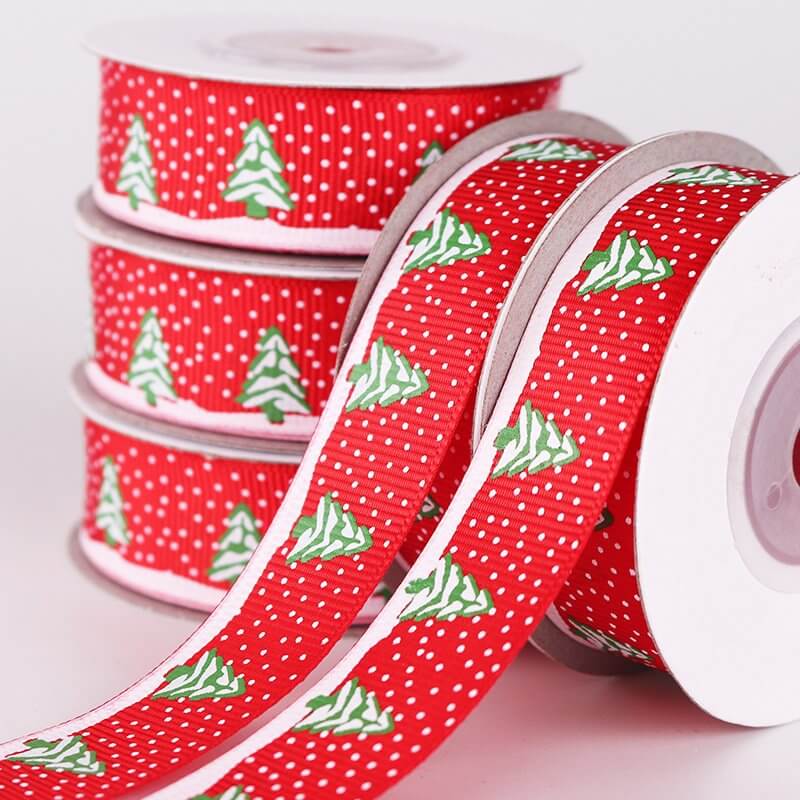 20mm x 9m Green Christmas Tree & Snowflakes Ribbon Spool (10 Yards)