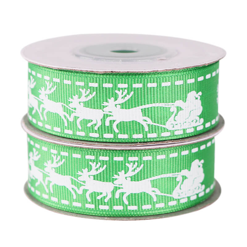 20mm x 9m (10 yards) Green Nordic Reindeer Printed Grosgrain Christmas Ribbon Spool - Christmas Gift Wrapping Supplies