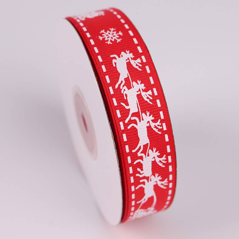 20mm x 9m Nordic Reindeer Grosgrain Red Ribbon Spool (10 Yards)