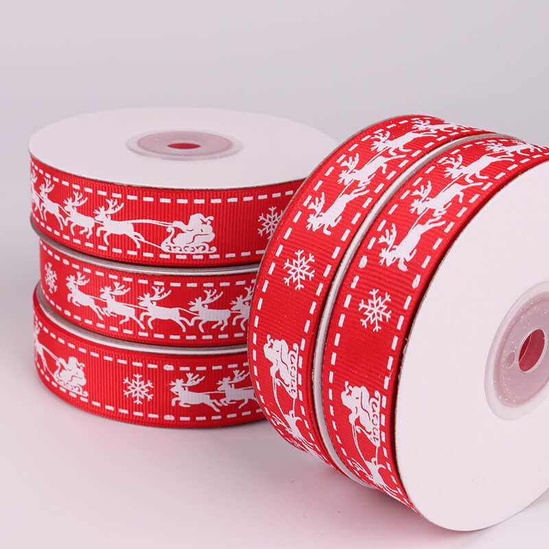 20mm x 9m Nordic Reindeer Grosgrain Red Ribbon Spool (10 Yards)