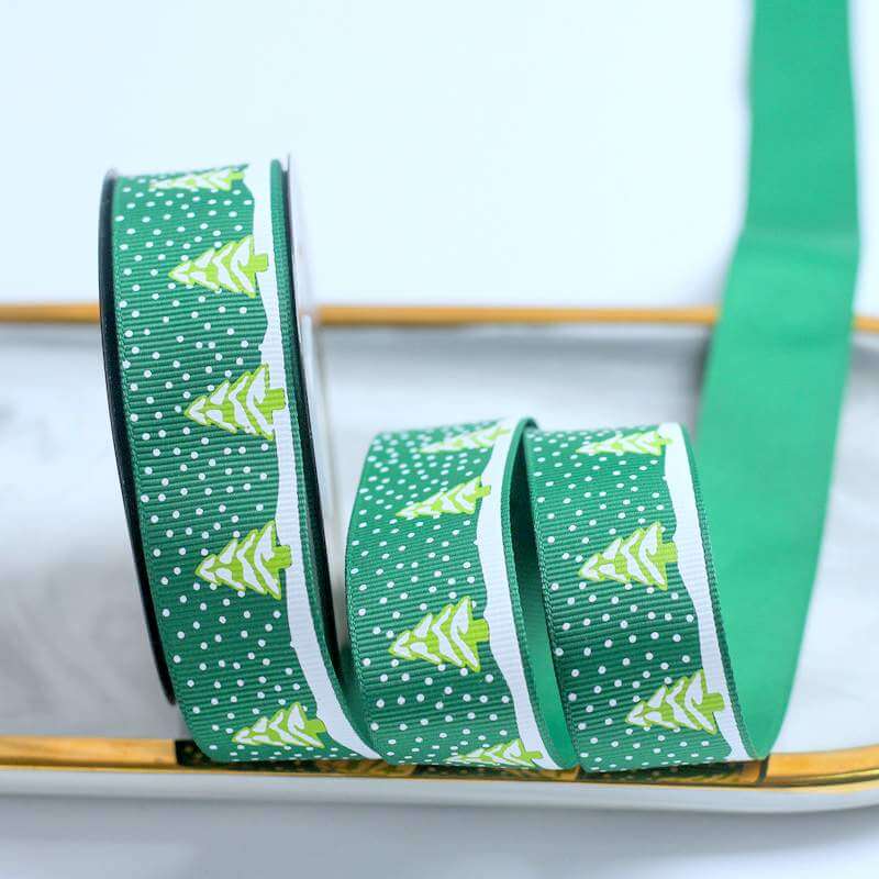 20mm x 9m White Christmas Tree Ribbon Spool (10 Yards) - Green - N