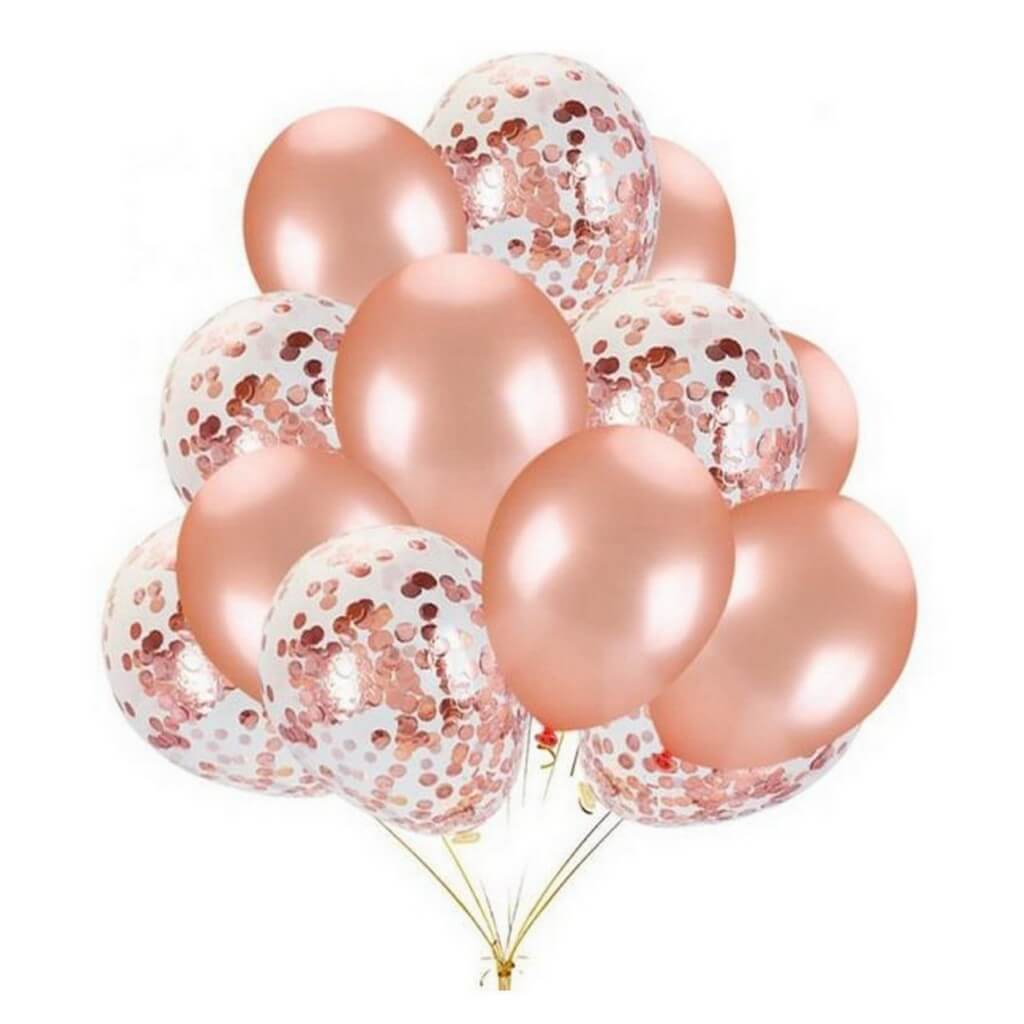 20 counts Online Party Supplies 12 Inch Rose Gold Latex Gold Confetti Balloon Bouquet