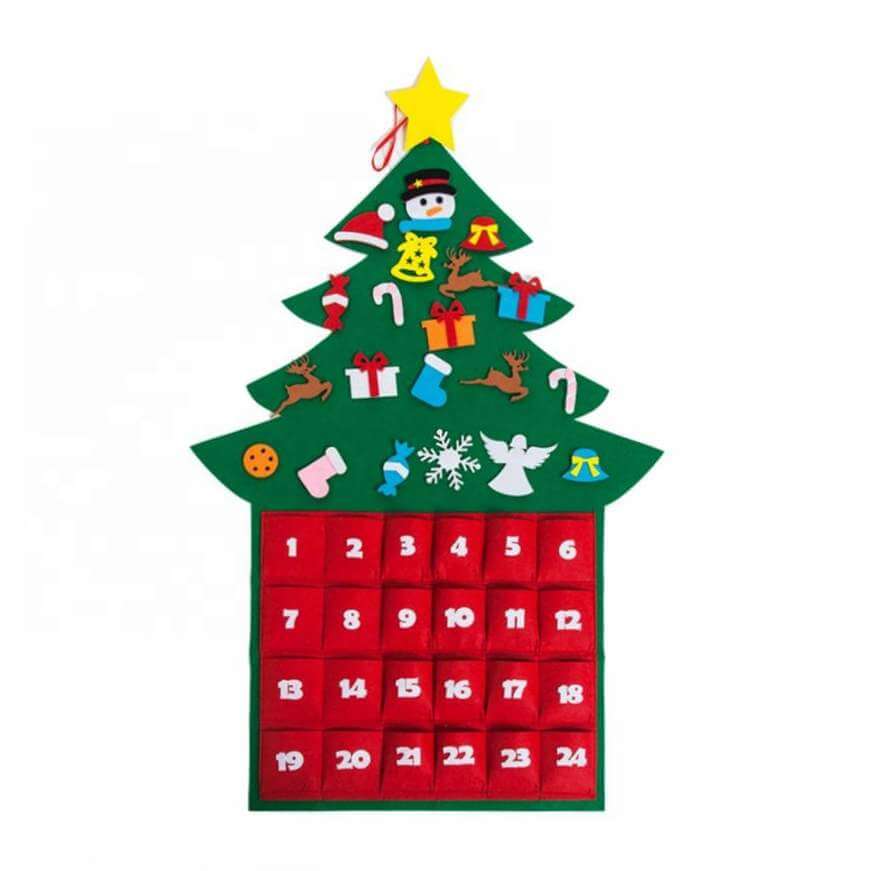 22pcs Felt Christmas Tree Advent Calendar with Pockets - Felt Fabric Countdown Calendar for Kids