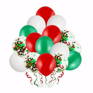 12 Inch Red, White & Green Confetti Latex Balloon Bouquet - Christmas Party Decorations