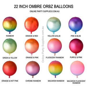 22 Inch Jumbo Multicoloured Ombre ORBZ 4D Sphere Metallic Foil Balloon Colour Chart