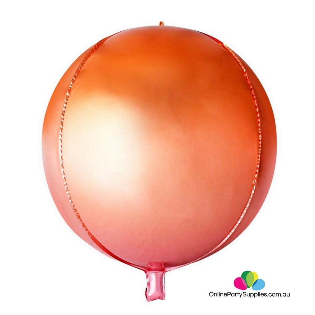 22 Inch Jumbo Ombre ORBZ 4D Sphere Metallic Coral Pink Foil Balloon - Online Party Supplies