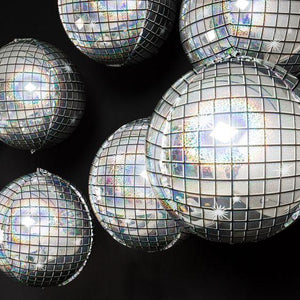 22 Inch Jumbo ORBZ 4D Sphere Disco Ball Foil Balloon - Laser Glitter Silver