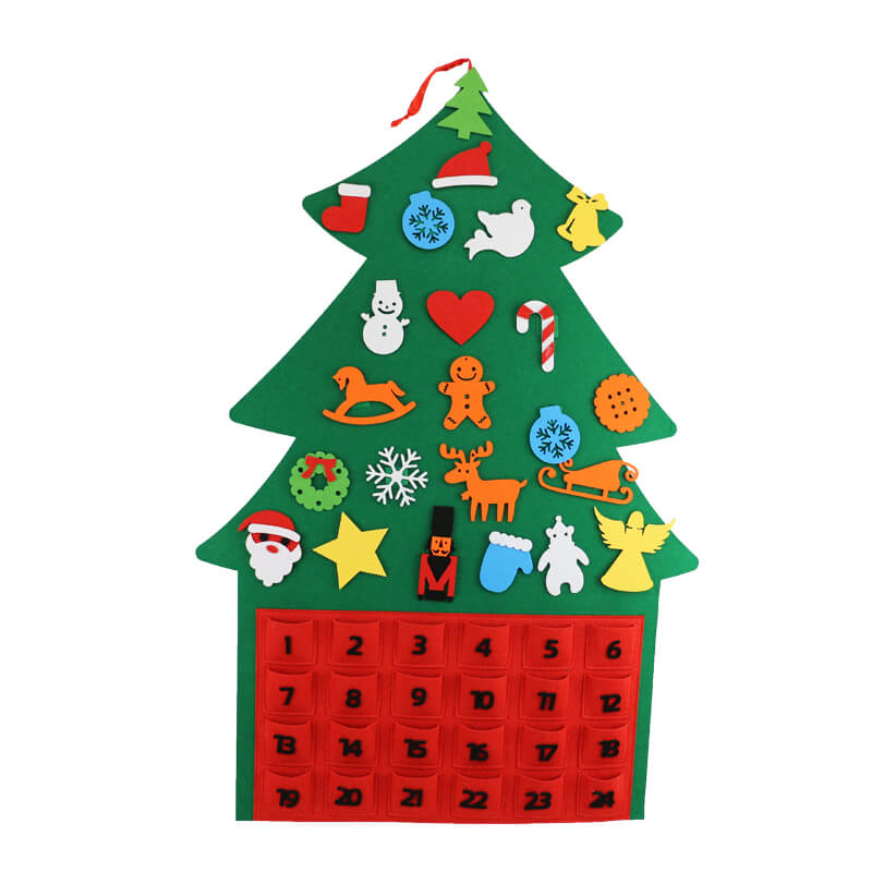 22pcs Felt Christmas Tree Advent Calendar with Pockets - Felt Fabric Countdown Calendar for Kids