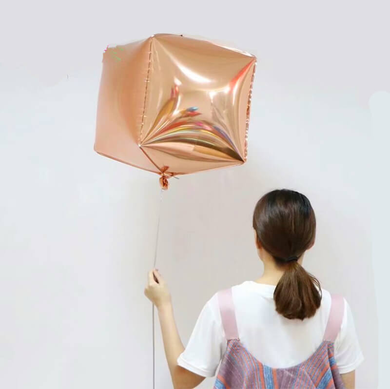 24" Jumbo 4D diamond six sided metallic rose gold Box Cube Shape Foil Balloon