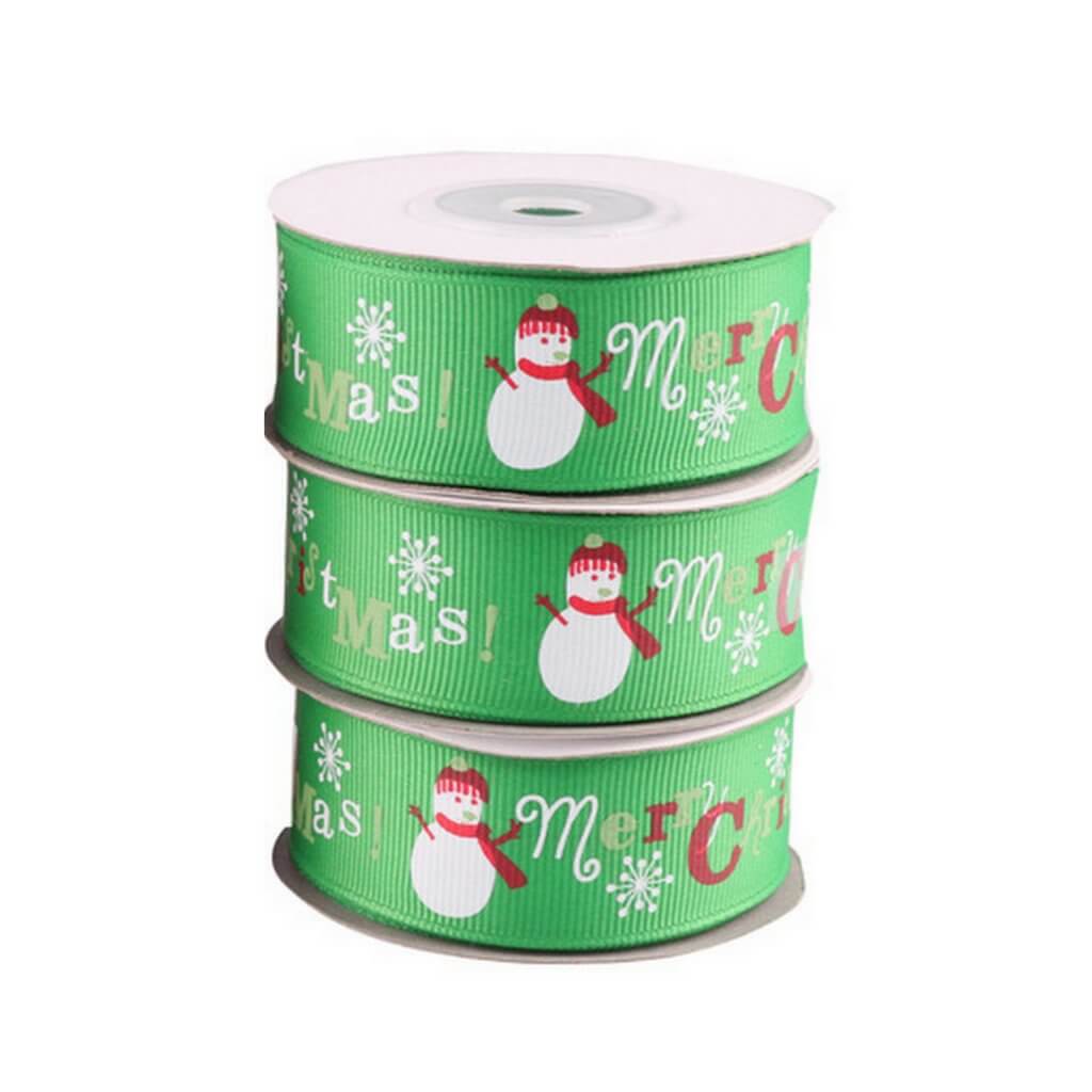 25mm x 9m Green Merry Christmas Tree Grosgrain Ribbon Spool (10 Yards)