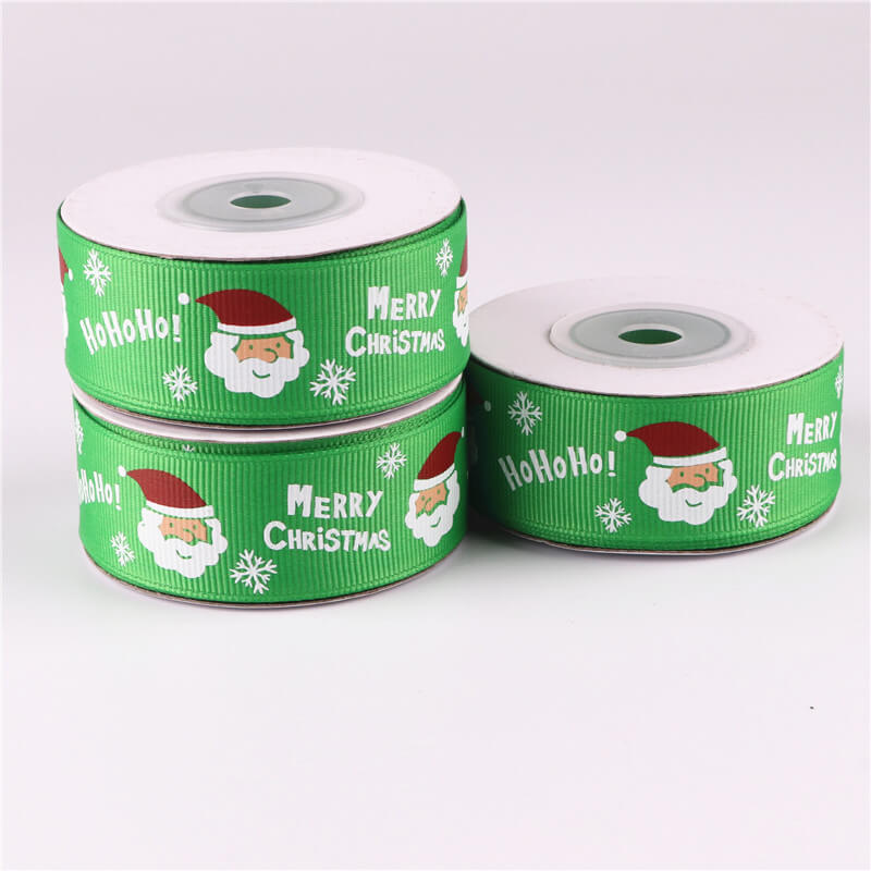 25mm x 9m Green Merry Christmas Santa Grosgrain Ribbon Spool (10 Yards)