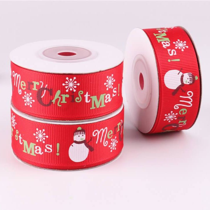 25mm x 9m Red Merry Christmas Tree Grosgrain Ribbon Spool (10 Yards)