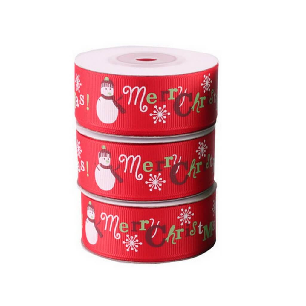 25mm x 9m Red Merry Christmas Tree Grosgrain Ribbon Spool (10 Yards)