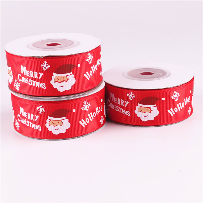 25mm x 9m Red Merry Christmas Santa Grosgrain Ribbon Spool (10 Yards)