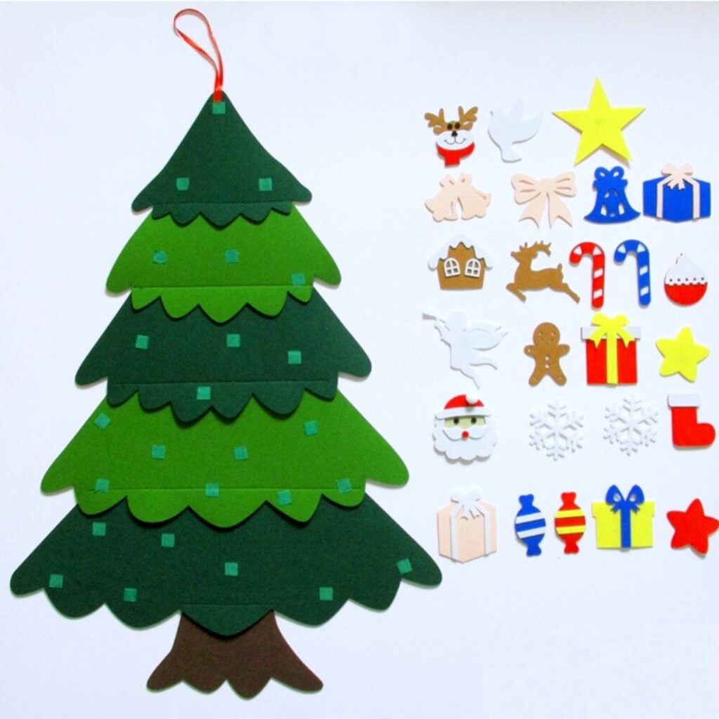 felt christmas tree for children with santa and reindeer ornaments