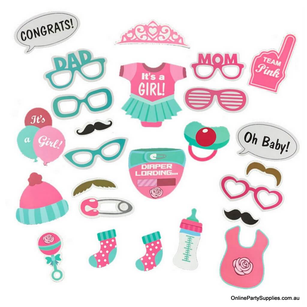 It's A Girl Baby Shower Party Photo Booth Props Set (25 pieces)
