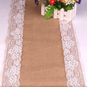 270m x 30cm natural jute white lace hessian burlap wedding table runner