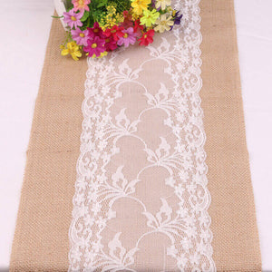 270m x 30cm natural jute white lace hessian burlap wedding table runner