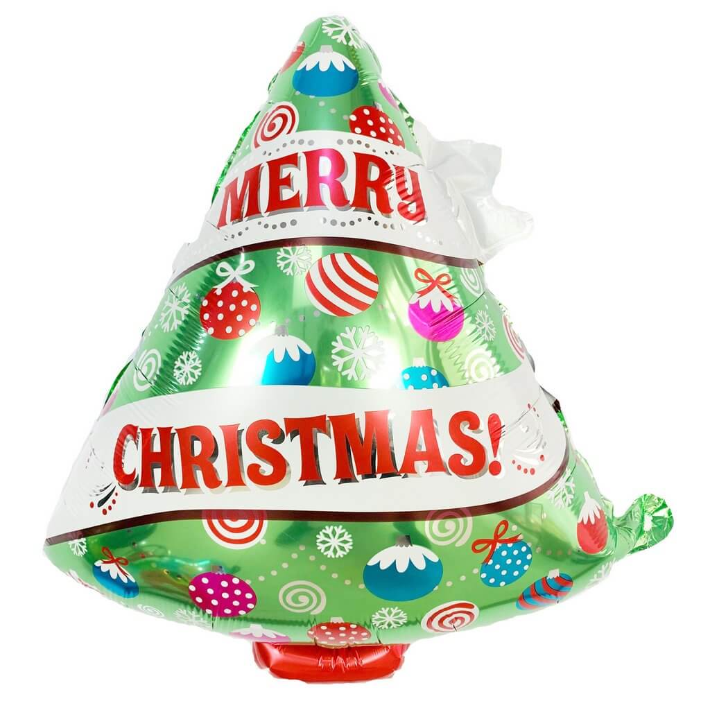 27 Inch Merry Christmas Tree Shaped Helium Supported Foil Balloon - Christmas Party Decorations