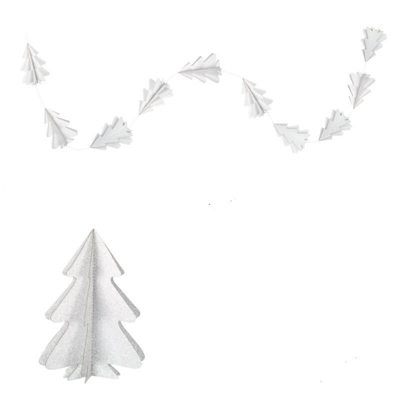 2m 3D Silver Glitter Christmas Tree Paper Garland