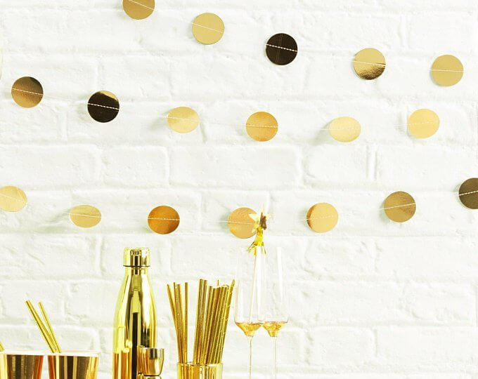 4m Online Party Supplies Metallic Gold Circle Confetti Bunting Garland