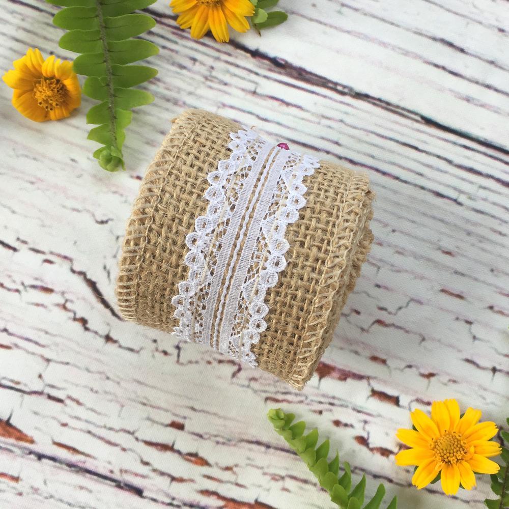 6 Rolls Jute Ribbon With Lace, Natural Burlap Ribbon, Vintage Burlap Jute  Lace Ribbon, Hessian Lace Ribbon White, Ribbons For DIY Crafts Wedding Party