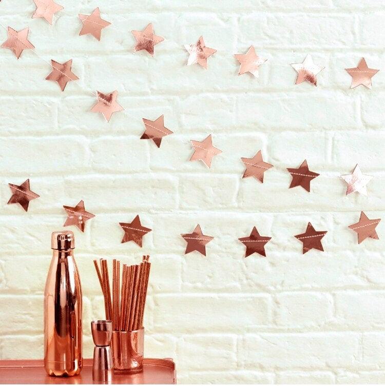 2m Online Party Supplies Rose Gold Metallic Star Garland for Wedding Decorations Baby Shower Decorations