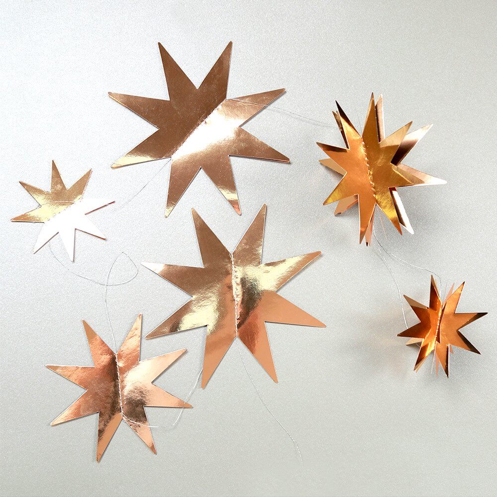2m Metallic Champagne Gold 3D Star Shape Paper Garland