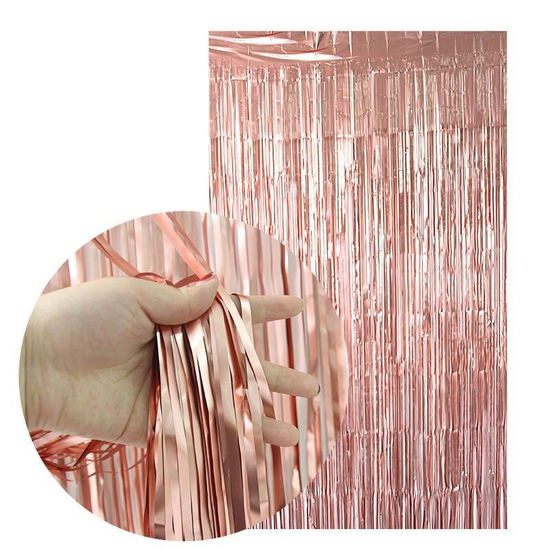 2m x 1m Online Party Supplies Metallic Rose Gold Foil Wedding Fringe Curtain