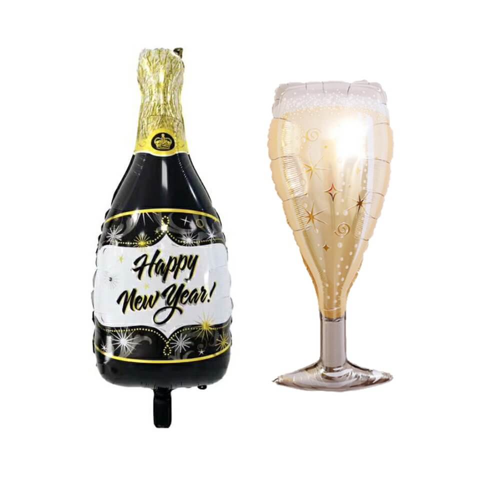 40" Jumbo Happy New Year Wine Goblet & Bottle Balloon Set of 2